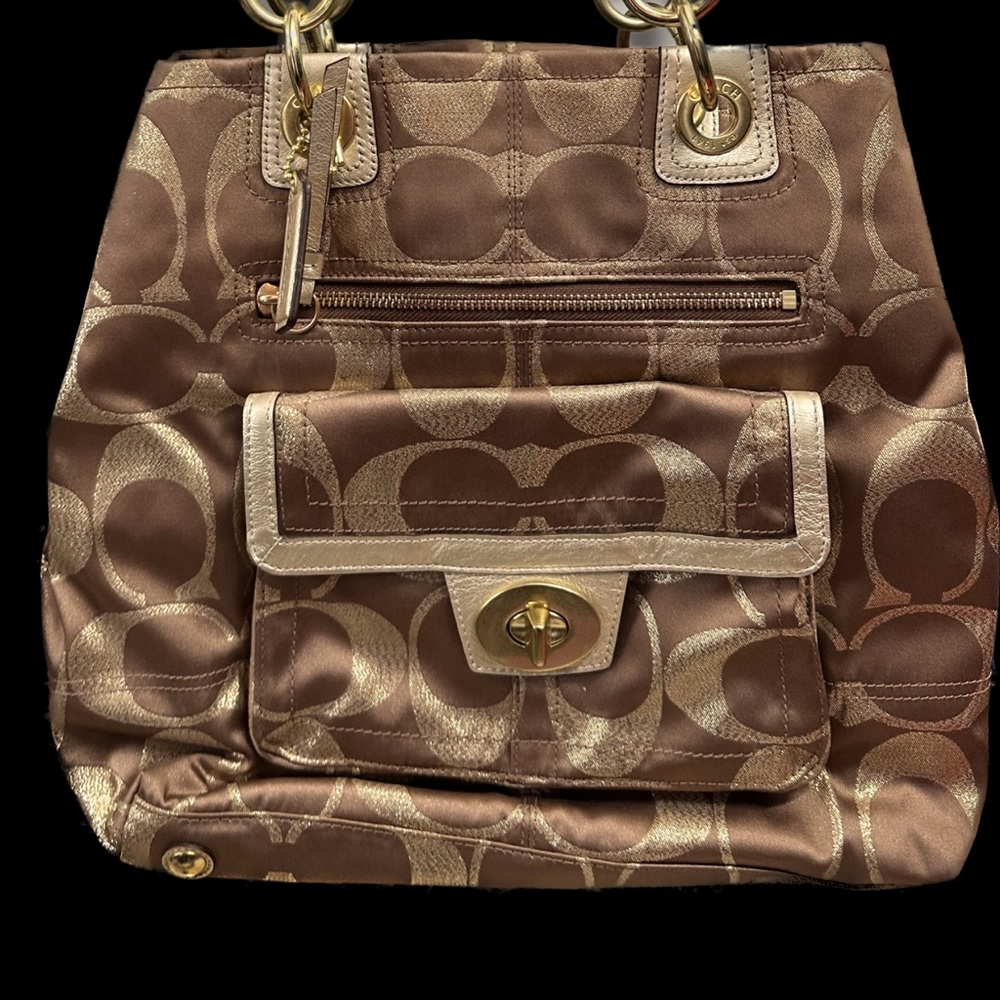Vintage Coach Gold C Print Shoulder Bag